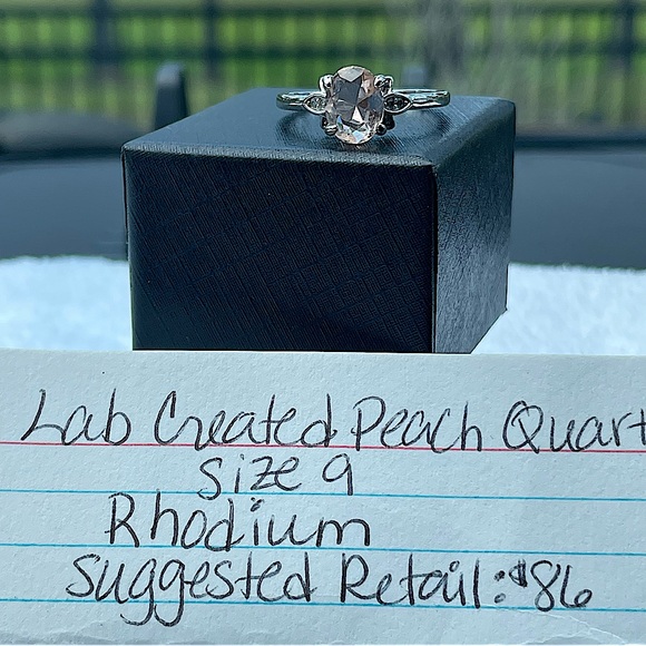 Size 9• Lab Created Peach Quartz•Rhodium Plated•Bomb Party - Picture 7 of 10